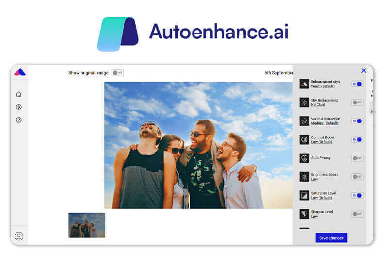 Interface do editor de fotos online Autoenhance.ai