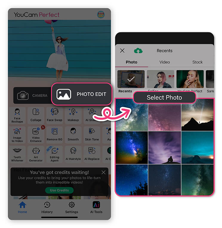 Edit your star photos instantly with YouCam Perfect.