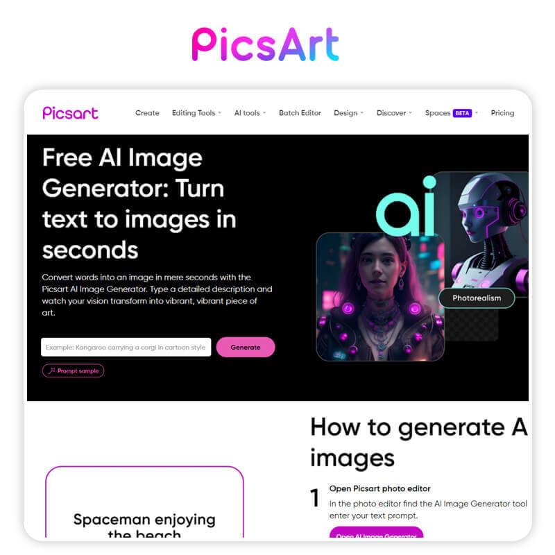 Editor de fotos com IA e Gerador de Imagem Picsart