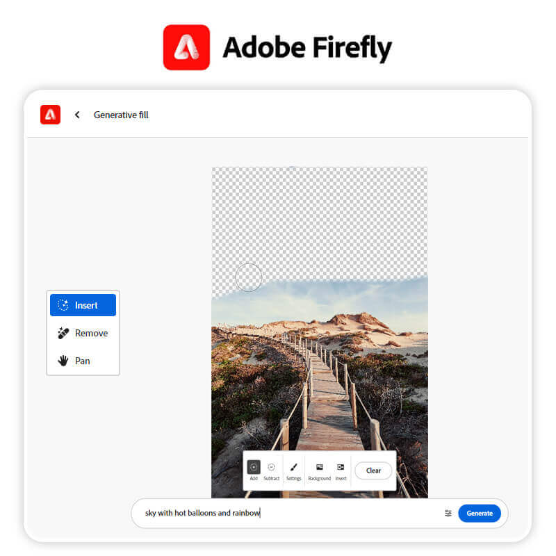 Ferramenta de Preenchimento Generativo do Adobe Firefly para editar fotos com texto