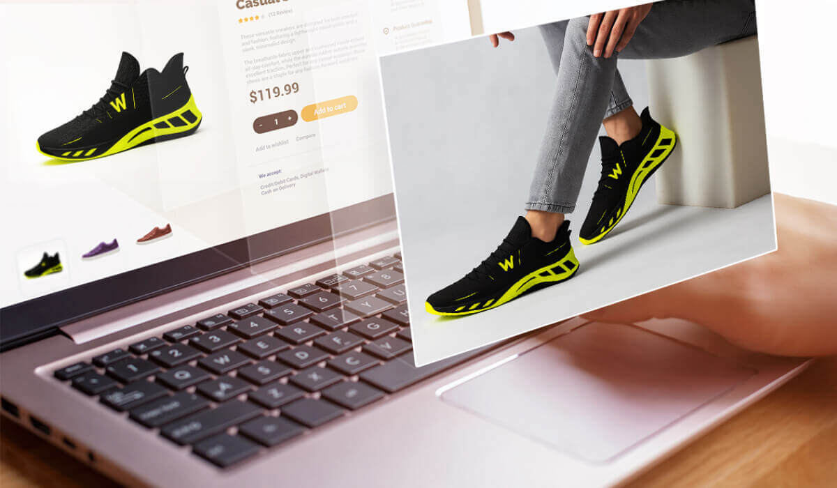 6.	Shopper using virtual shoe technology looking for black sneakers.