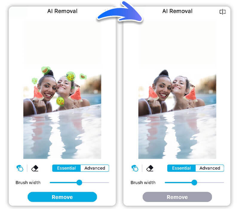 Supprimer les émojis et les autocollants des photos avec IA, retirer filtre