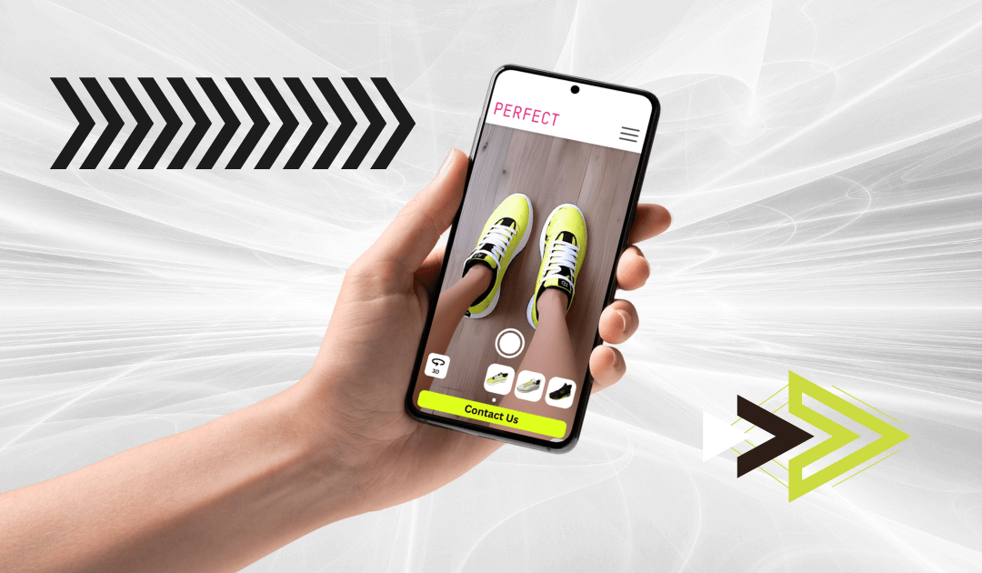 14.	Shopper holding a phone using virtual shoe try on technology.