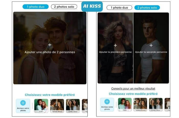 Réalisez un AI KISS, un bisou IA avec la meilleure appli vidéo IA :  faire s’embrasser des personnes sur photo et vidéo 