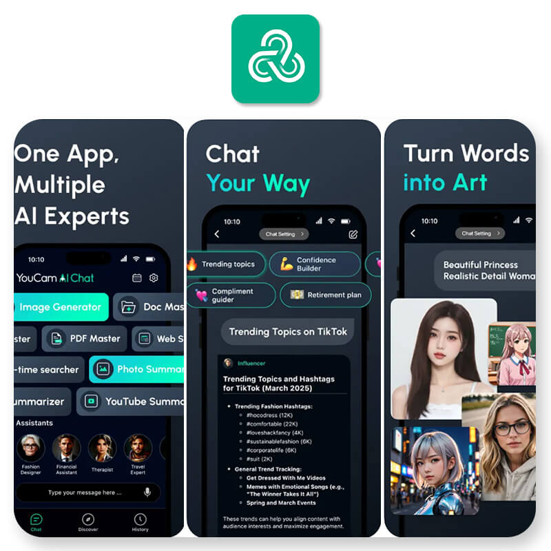 Interface do YouCam AI Chat, um dos melhores chatbots com IA