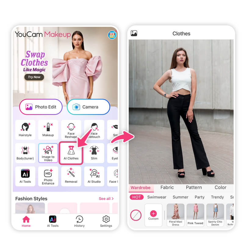 Use AI Clothes tool to find your next college look.