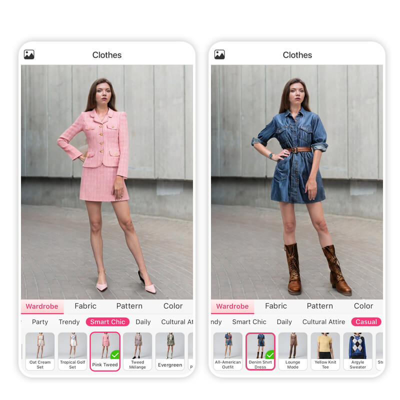Browse dozens of stylish college outfits and try them on in real time.