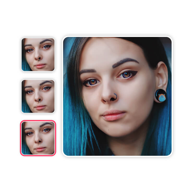 Mujer probando filtro de piercings gratis online.