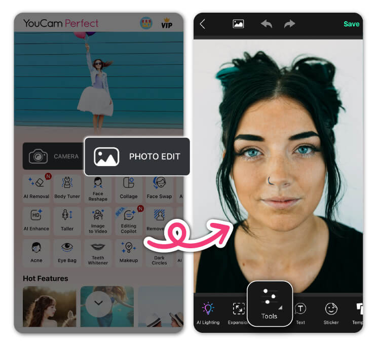 Interface do app YouCam Perfect para enviar uma selfie.