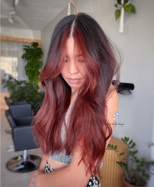 Red Money Piece Fall Hairstyle