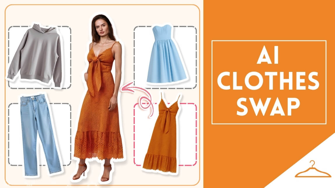 Shopper virtually swapping outfits using AI Clothes Swap online.