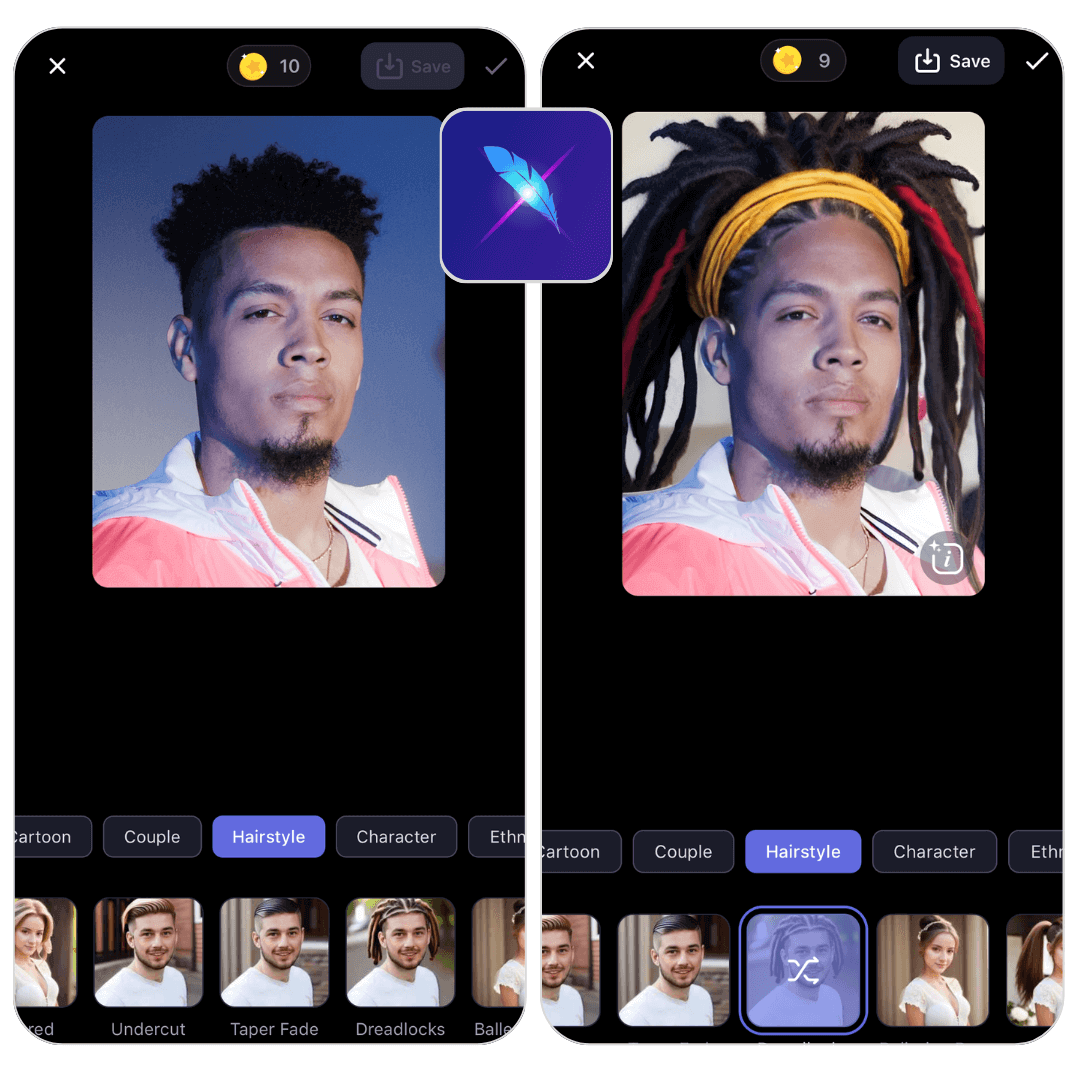 Interface do LightX, um aplicativo com filtros de penteado com IA.