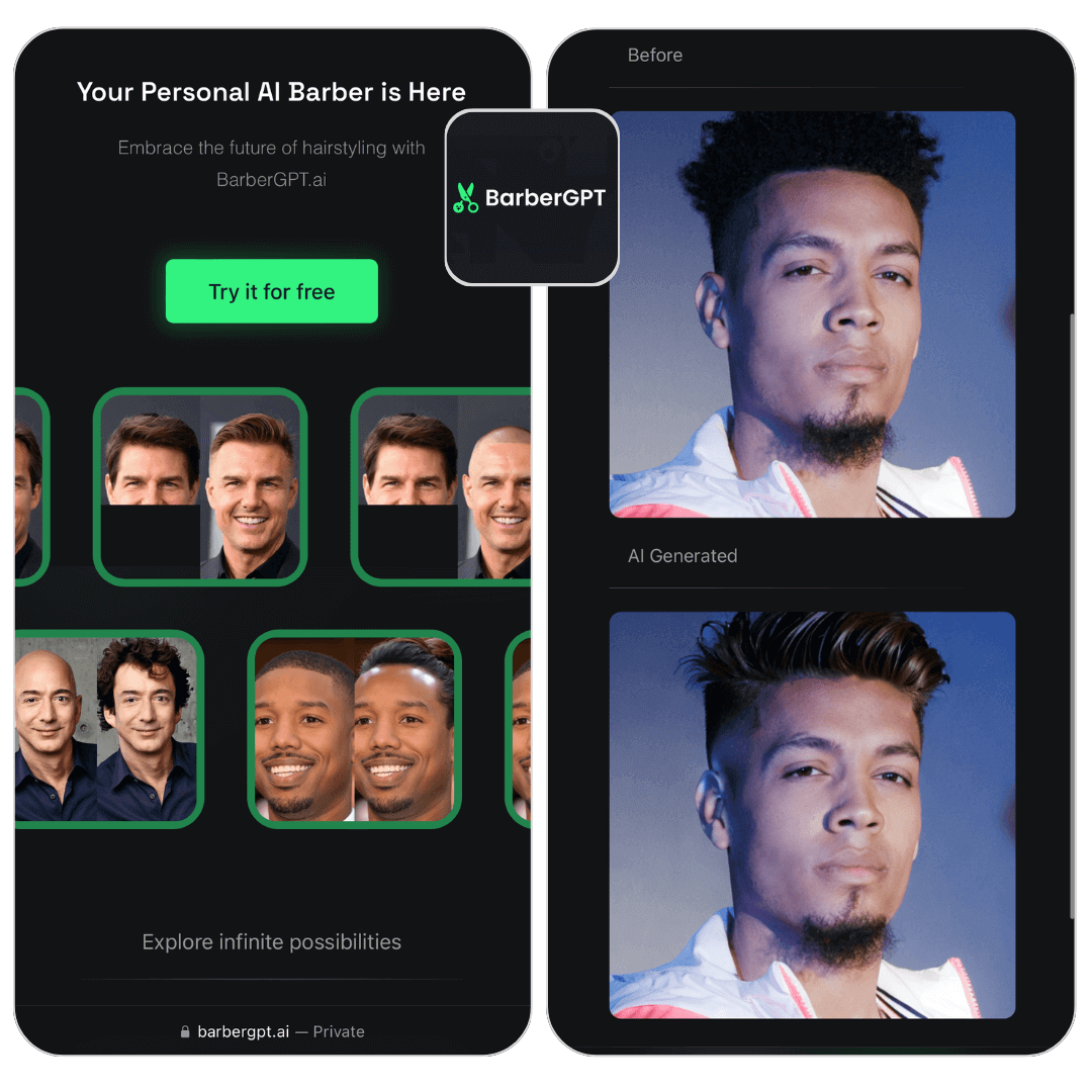 Interface do BarberGPT, um simulador de corte de cabelo masculino online.