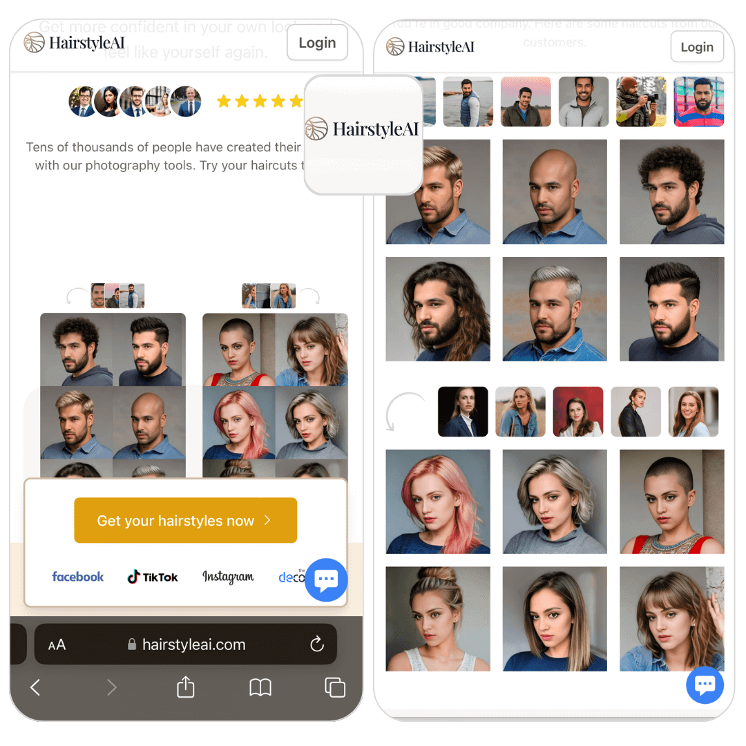 Interface do HairstyleAI, uma ferramenta online para testar penteados.