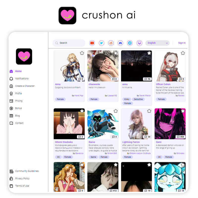 Miglior App per Ragazza Creata con Intelligenza Artificiale: Crushon.AI