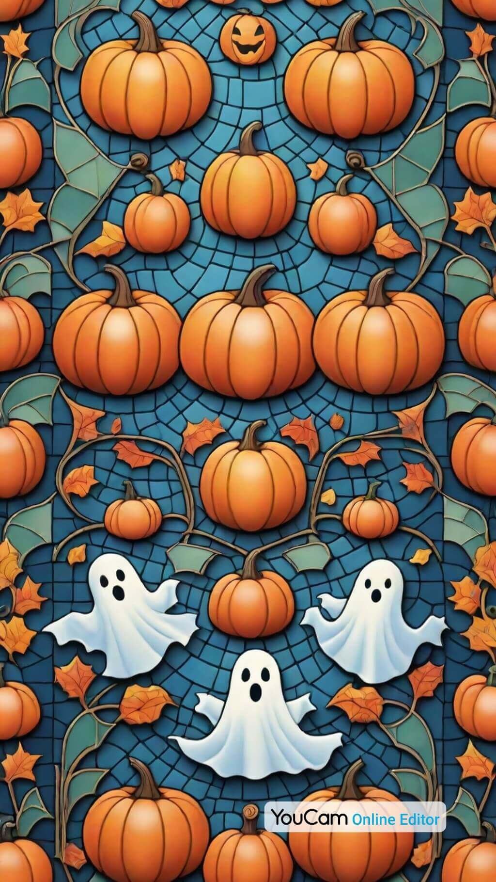 Halloween-Muster mit Kürbissen, Fledermäusen, Spinnen und Gespenstern