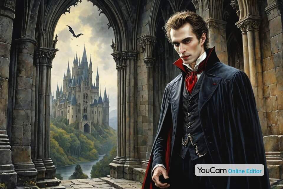 Vampir in einem gotischen Schloss
