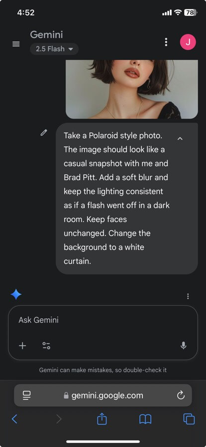 Using Gemini AI Studio to generate AI polaroid photo