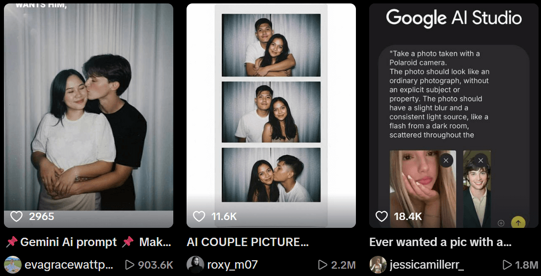 Gemini AI polaroid trend on TikTok with creators and their photos
