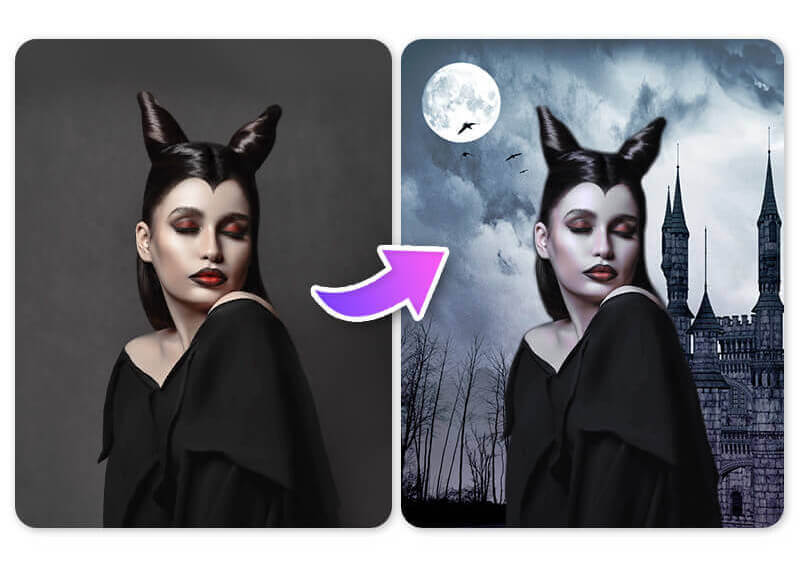 Chateau hanté sur la colline : fond d'écran halloween qui fait peur, montage photo Halloween