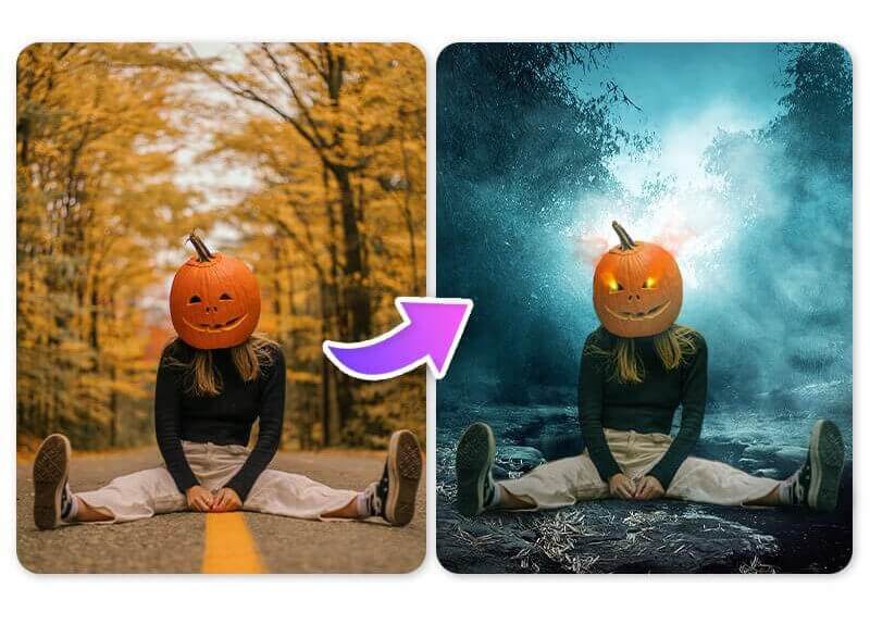 Arrière-plan Halloween Forêt brumeuse : montage photo Halloween