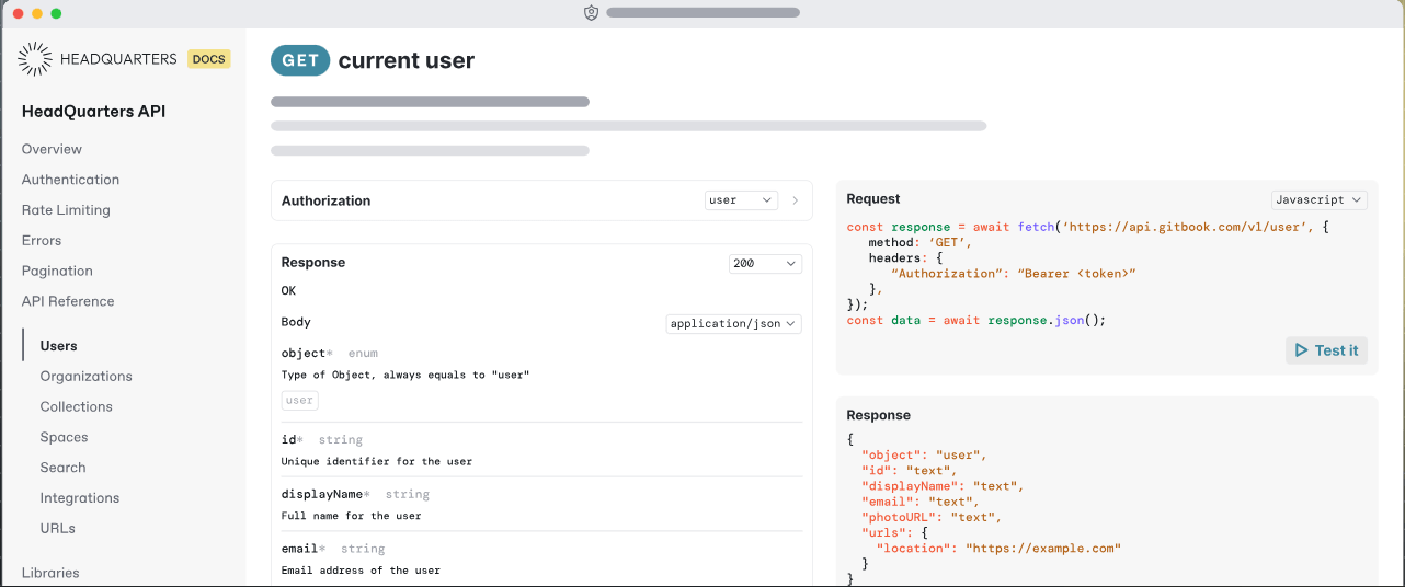 Gitbook API documentation