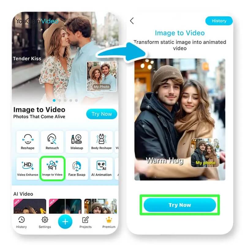 Apri YouCam Video e Vai alla Funzione da Immagine a Video AI Gratis per Animare Foto
