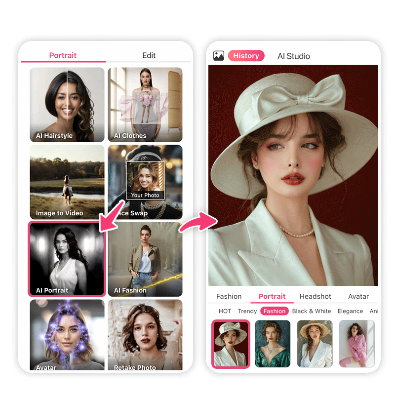 Turn photos into AI style vintage photos with YouCam Makeup