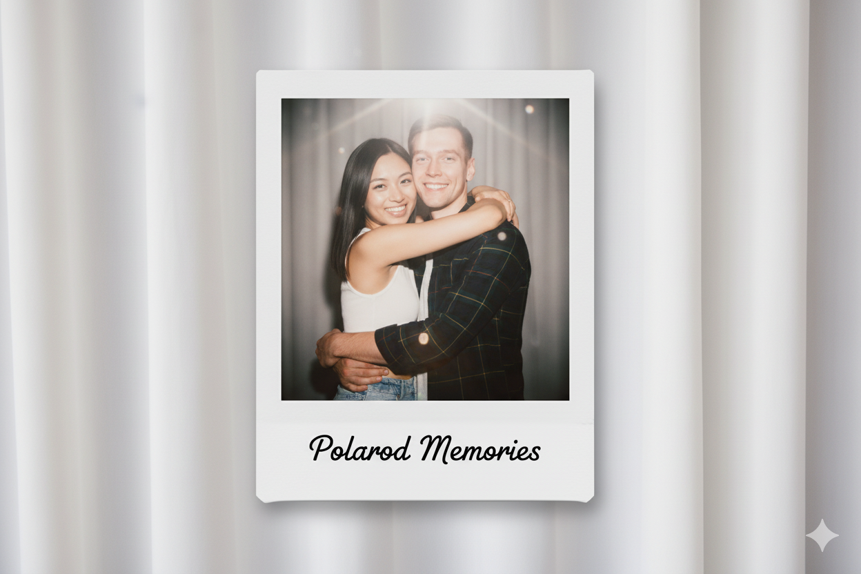 AI hug polaroid photo with couple