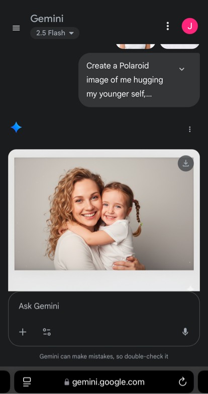 Hug my younger self AI photo generated with Gemini AI
