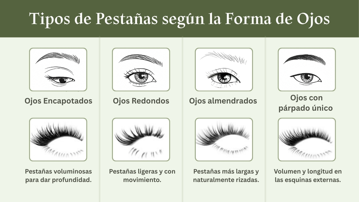 Ilustración de recomendaciones de pestañas para diferentes tipos de ojos. Ilustración de recomendaciones de pestañas para diferentes tipos de ojos.