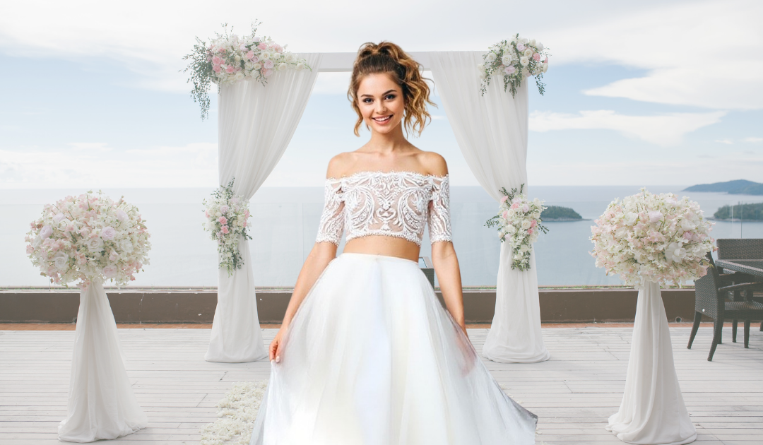 Bride try-on wedding dress with AI at home.