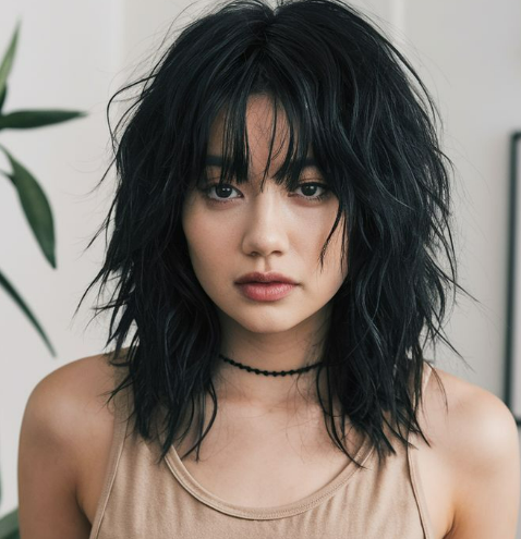 Wolfcut noir brune tendance 2025