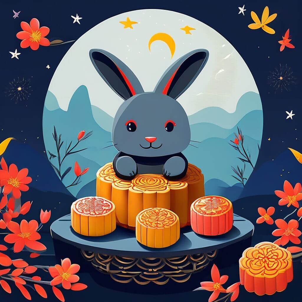 中秋節快樂圖案｜手繪風中秋兔子