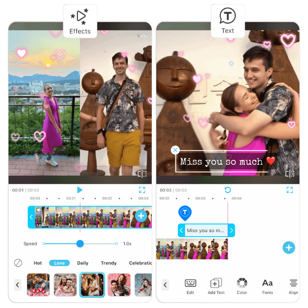Hug Effect Video mit Effekten, Stickern oder Text verzieren