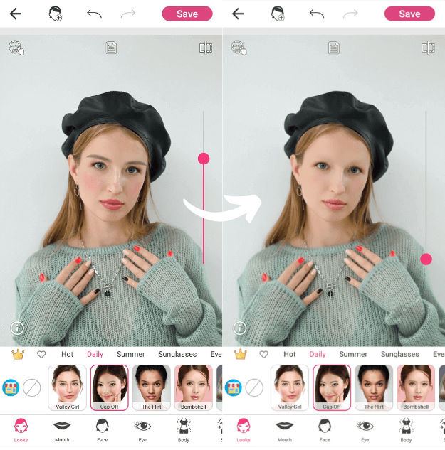Try the no eyebrow filter in YouCam Makeup