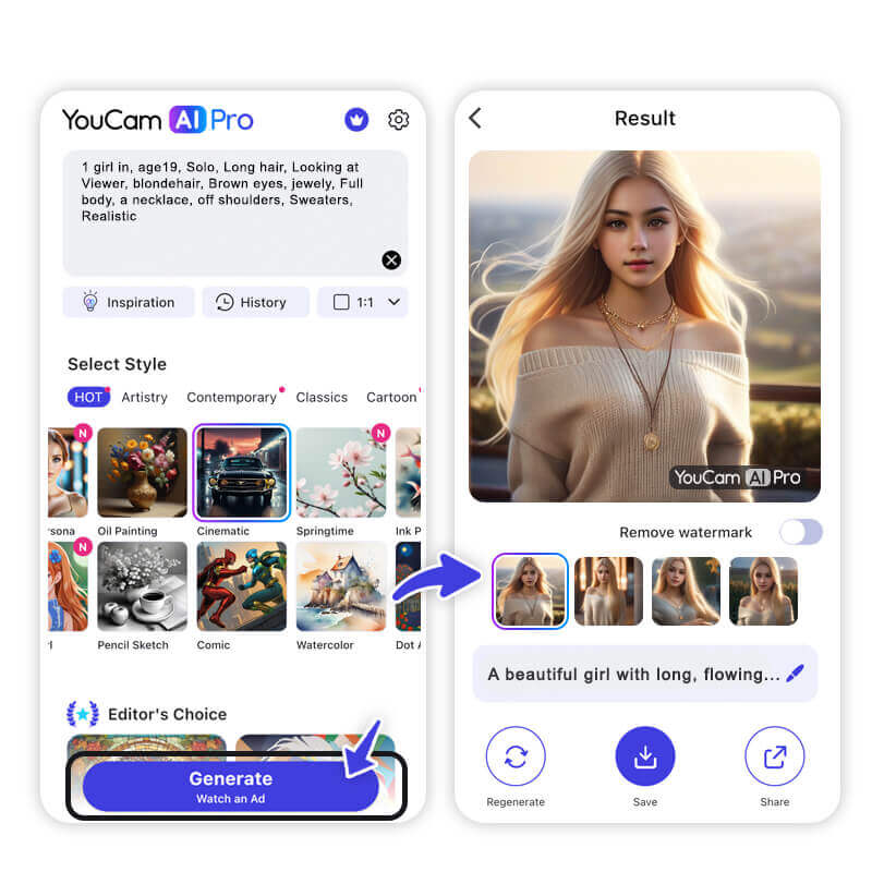 Best AI Image Generator: YouCam AI Pro