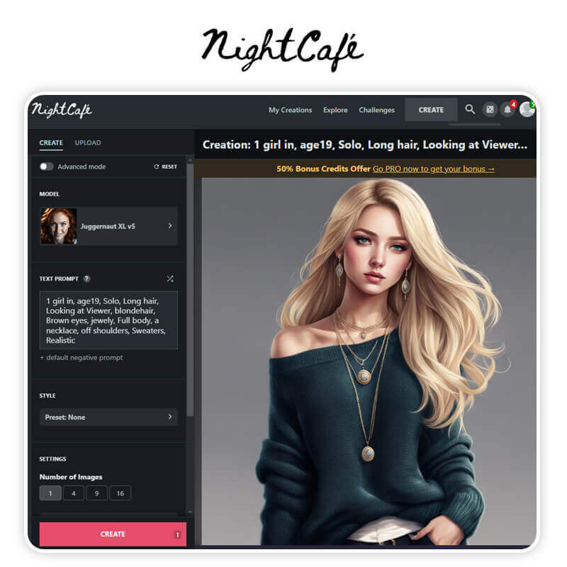 Meilleur générateur d'images IA : NightCafe