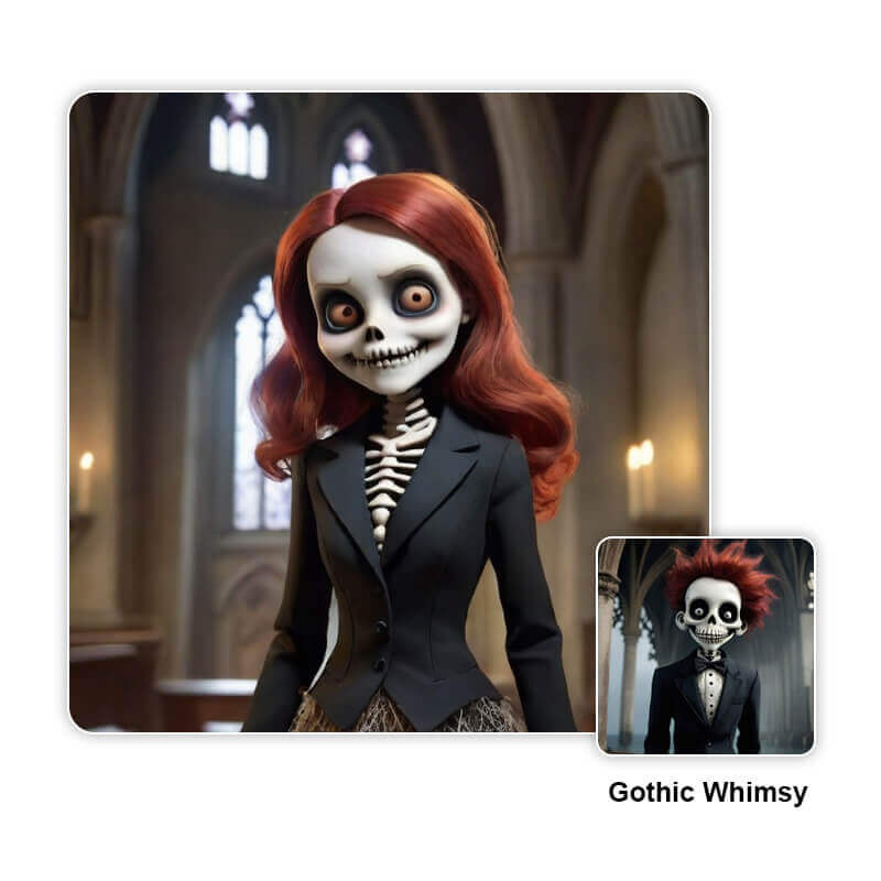 Geistermädchen mit deformiertem Gesicht im Tim Burton Stil