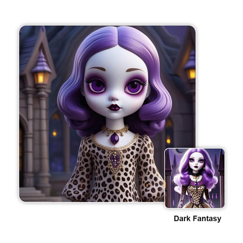 Geistermädchen mit deformiertem Gesicht im Monster-High-Stil