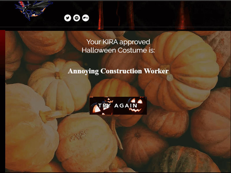 Interface do Gerador de Fantasia de Halloween da Kira