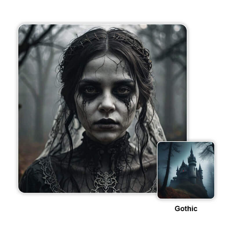 Geistermädchen mit deformiertem Gesicht im Gothic-Stil