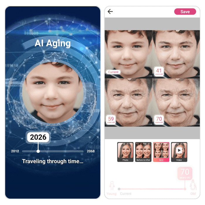 Filtre vieillissant de l'application vieillissement : voir mon enfant vieux
