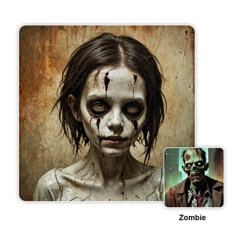 Geistermädchen mit deformiertem Gesicht im Zombie-Stil
