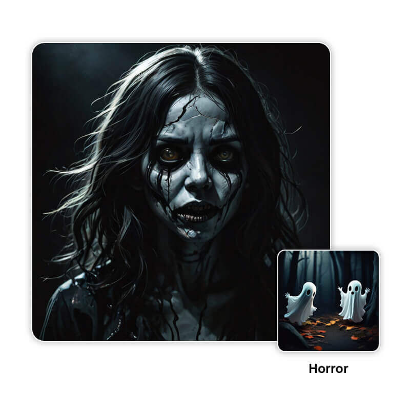 Geistermädchen mit deformiertem Gesicht im Horror-Stil