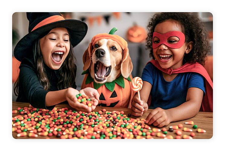 Niedliche & verspielte Halloween-Themen Ein niedliches Halloween-Foto mit einem Kind im Hexenkostüm.