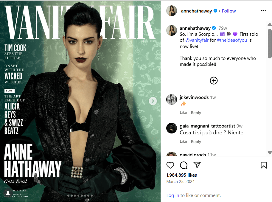 Cara rectangular (oblonga) de una celebridad: Anne Hathaway