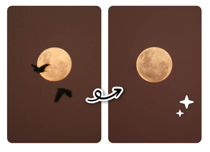 Interface do aplicativo YouCam Perfect mostrando a função 'Melhorar com IA' sendo aplicada em uma foto da lua.