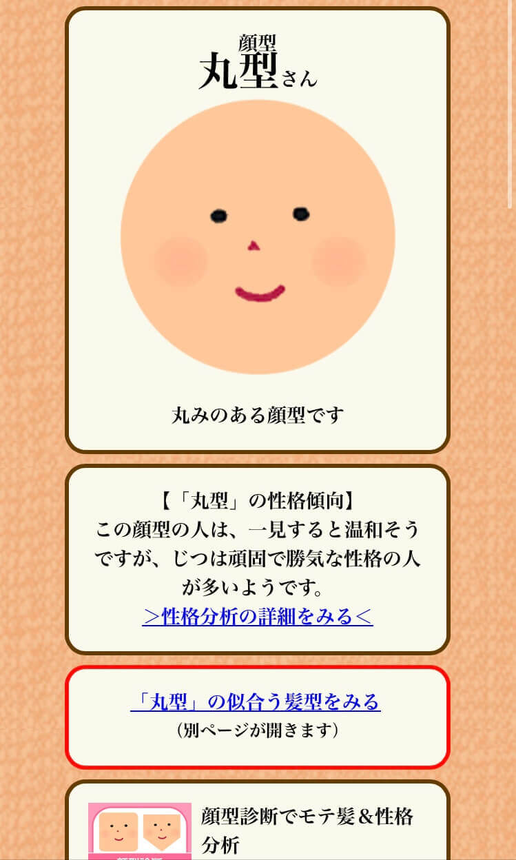 顔型診断の診断結果 顔型診断の診断結果