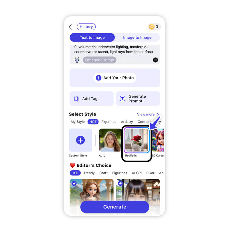 Seleção de estilos de arte para gerar o papel de parede no YouCam AI Pro.